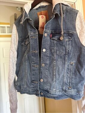 Levi's Blue Denim Jacket with Tan Leather Patch